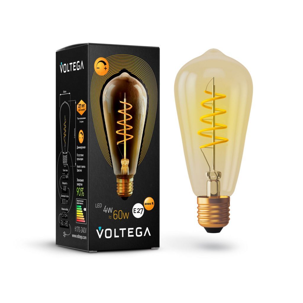 Ретро лампа Voltega ST64 E27 4W 2000K 7077