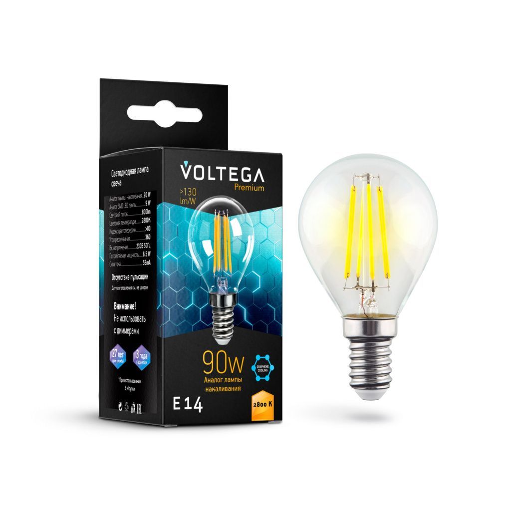 Филаментная лампа Voltega Globe E14 9W 2800K Graphene 7136