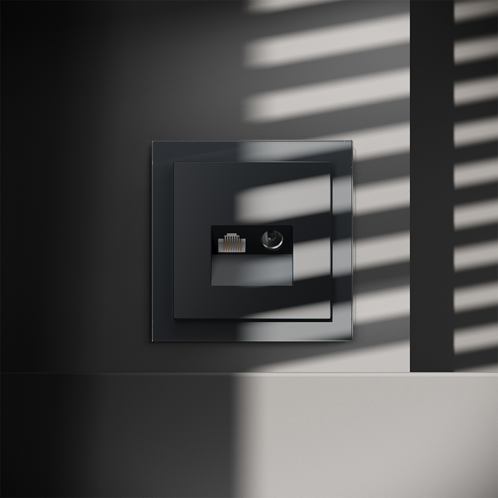 Розетка телевизионная встраиваемая TV+RJ45 кат. 6 Voltum S70 (графит) VLS060707