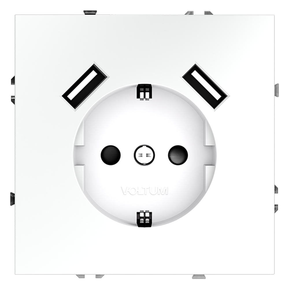 Розетка встраиваемая VOLTUM S70 с заземлением и защитными шторками, с USB, A+A, (белый матовый) VLS040402