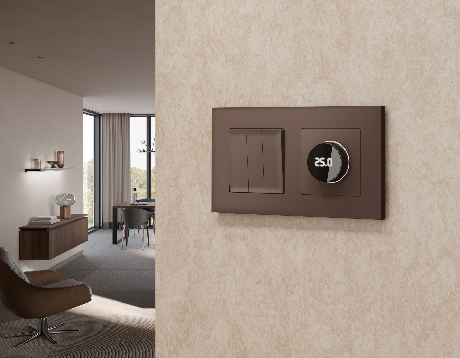 Комплект механизма терморегулятора с цифровым дисплеем с подсветкой и датчиком для теплого пола 16A-250V Ambrella Volt Alfa MA635810