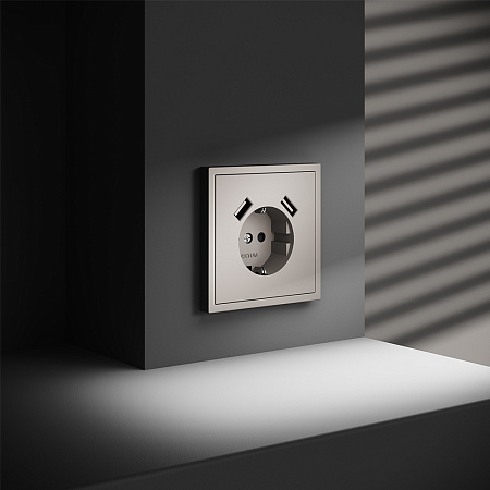 Розетка встраиваемая VOLTUM S70 с заземлением и защитными шторками, с USB, A+A, (кашемир) VLS040403
