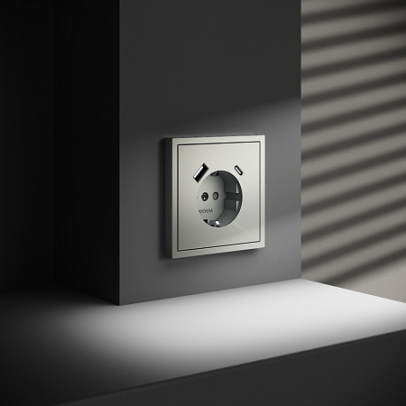 Розетка встраиваемая VOLTUM S70 с заземлением и защитными шторками, с USB, A+С, (сталь) VLS040505 Розетка встраиваемая VOLTUM S70 с заземлением и защитными шторками, с USB, A+С, (сталь) VLS040505