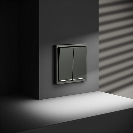 Выключатель встраиваемый VOLTUM S70 двухклавишный с подсветкой (титан) VLS020206