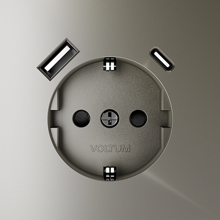 Розетка встраиваемая VOLTUM S70 с заземлением и защитными шторками, с USB, A+С, (шелк) VLS040504 Розетка встраиваемая VOLTUM S70 с заземлением и защитными шторками, с USB, A+С, (шелк) VLS040504