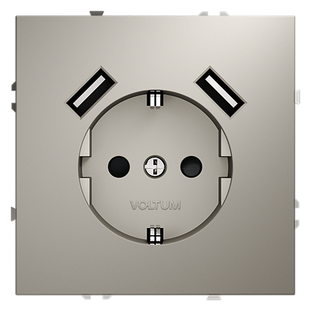 Розетка встраиваемая VOLTUM S70 с заземлением и защитными шторками, с USB, A+A, (кашемир) VLS040403
