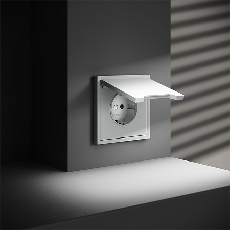 Розетка встраиваемая VOLTUM S70 с заземлением, защитными шторками и крышкой (белый матовый) VLS040302