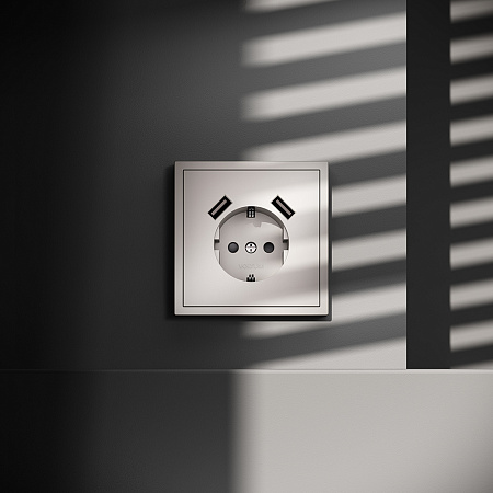 Розетка встраиваемая VOLTUM S70 с заземлением и защитными шторками, с USB, A+A, (кашемир) VLS040403