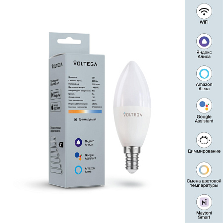 Светодиодная диммируемая лампа Wi-Fi Voltega E14 5W 2700K VG 2427 свеча матовая