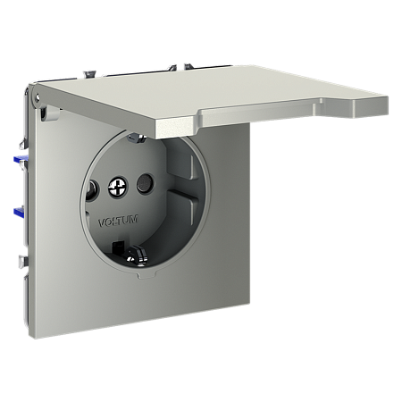 Розетка встраиваемая VOLTUM S70 с заземлением, защитными шторками и крышкой (сталь) VLS040305 Розетка встраиваемая VOLTUM S70 с заземлением, защитными шторками и крышкой (сталь) VLS040305