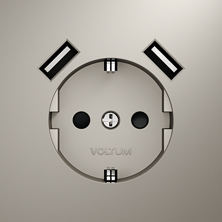 Розетка встраиваемая VOLTUM S70 с заземлением и защитными шторками, с USB, A+A, (кашемир) VLS040403