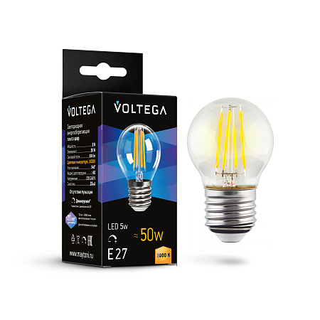 Светодиодная лампа 5W 3000K E27 DIM Voltega Crystal Globe 7202