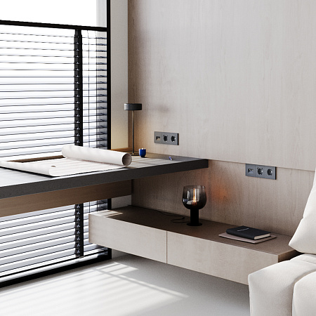 Розетка компьютерная встраиваемая VOLTUM S70 двойная RJ45+RJ45 кат.6, (графит) VLS060207