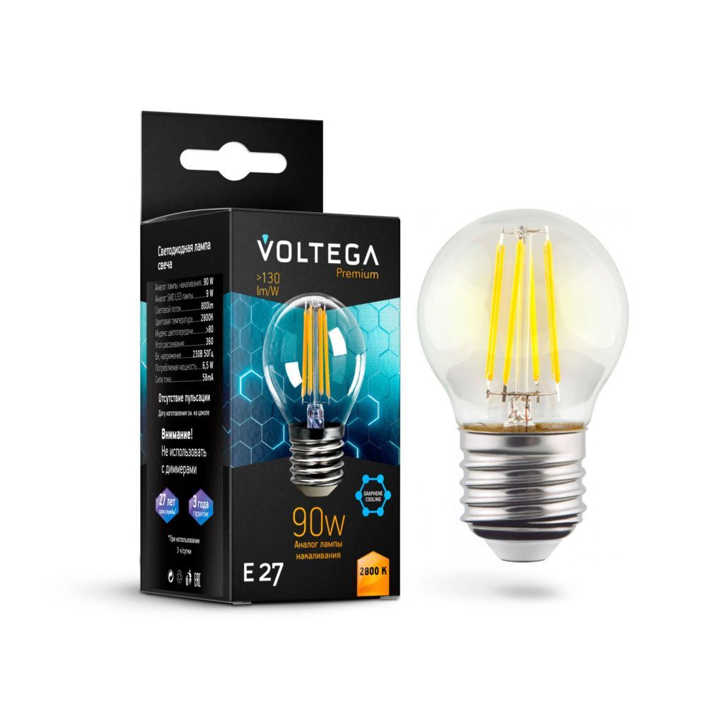 Филаментная лампа Voltega Globe E27 9W 2800K Graphene 7138