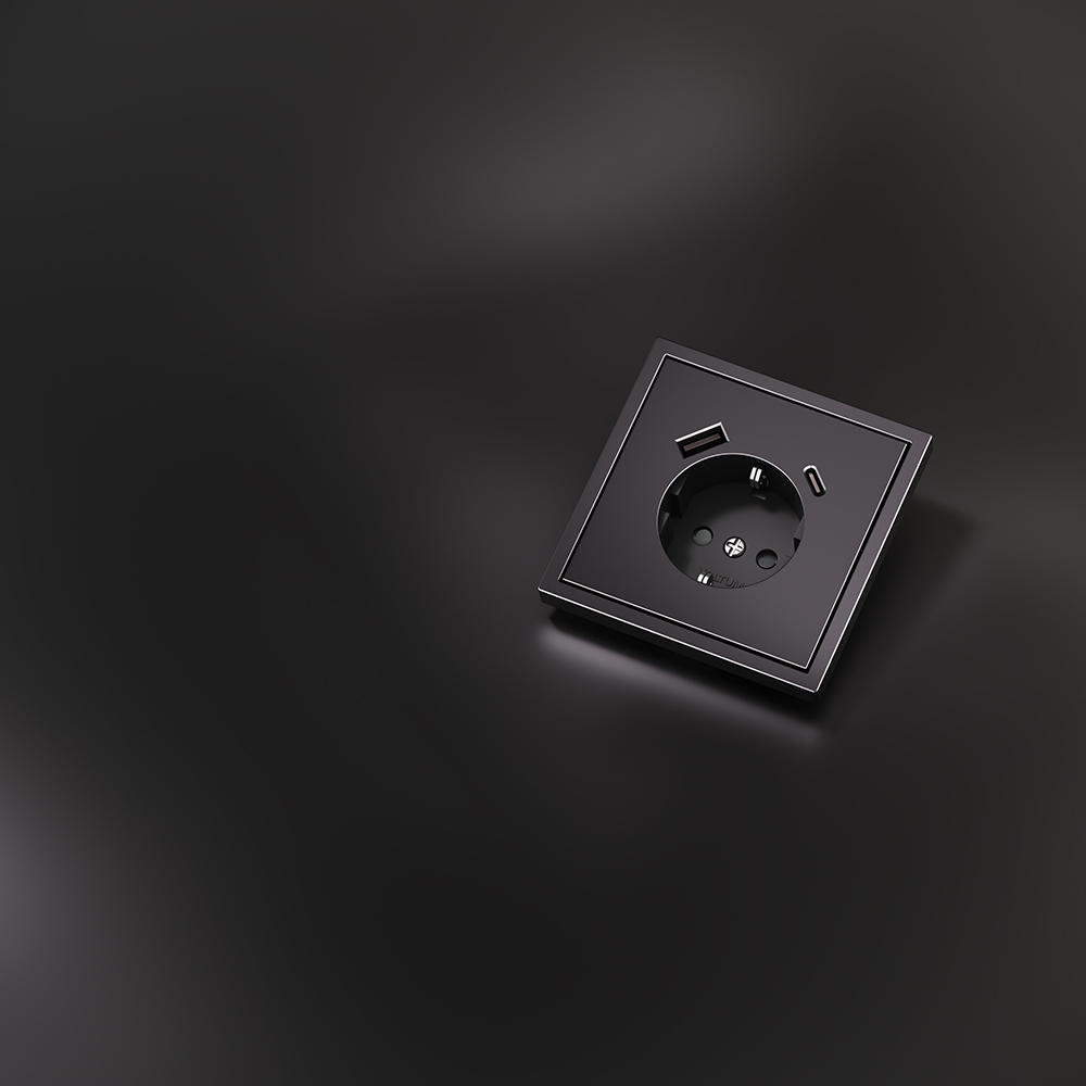 Накладка для розетки с заземлением и защитными шторками, с USB A+C Voltum S70 METAL (антрацит) VLSM001012