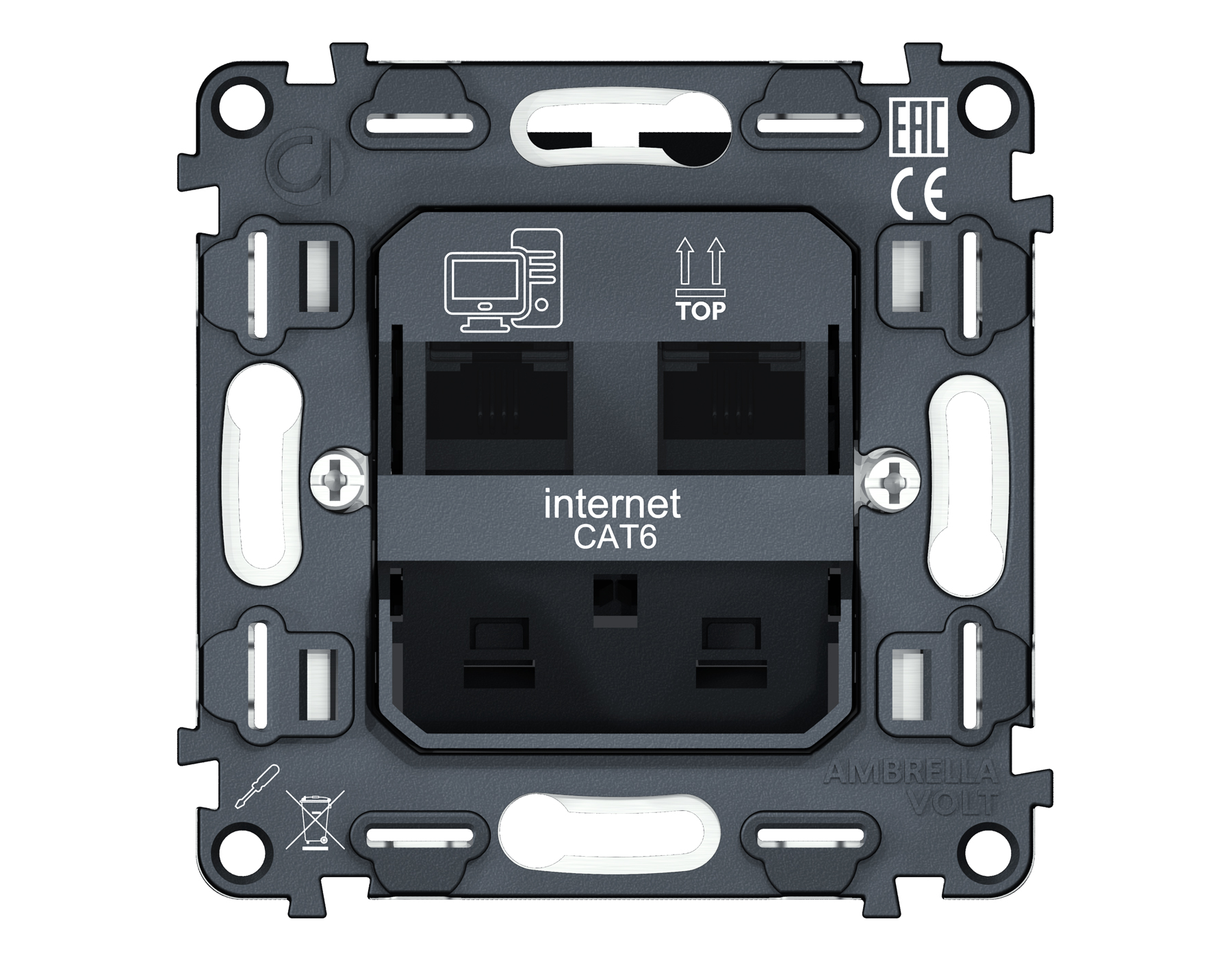 Механизм компьютерной двойной розетки RJ-45 (8P8C) CAT6 1000 Base-T с автоматической защитной шторкой VM VM189
