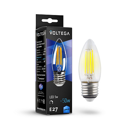 Светодиодная диммируемая лампа E27 5W 4000K DIM Voltega Crystal Candle 8463 Светодиодная диммируемая лампа E27 5W 4000K DIM Voltega Crystal Candle 8463