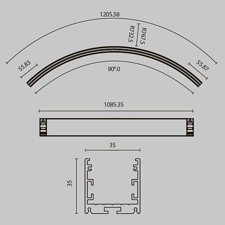 Радиусный профиль 35x35 Ø1500мм 1/4 круга Maytoni ALM-3535R-B-D-90°-1.5M